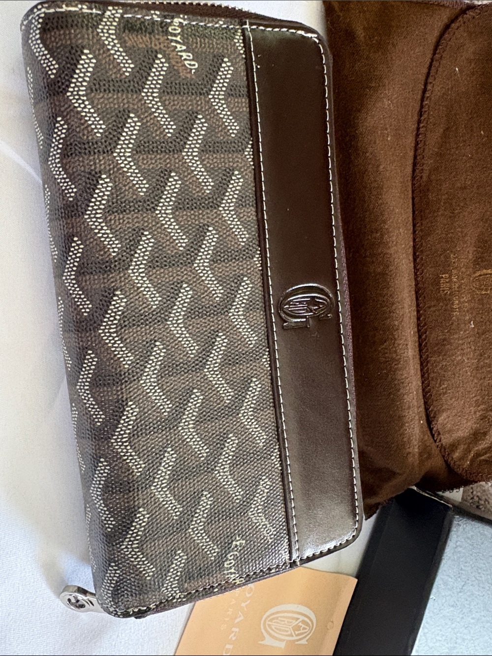 Copy Goyard Brown Chevron Zip-Around Continental Wallet